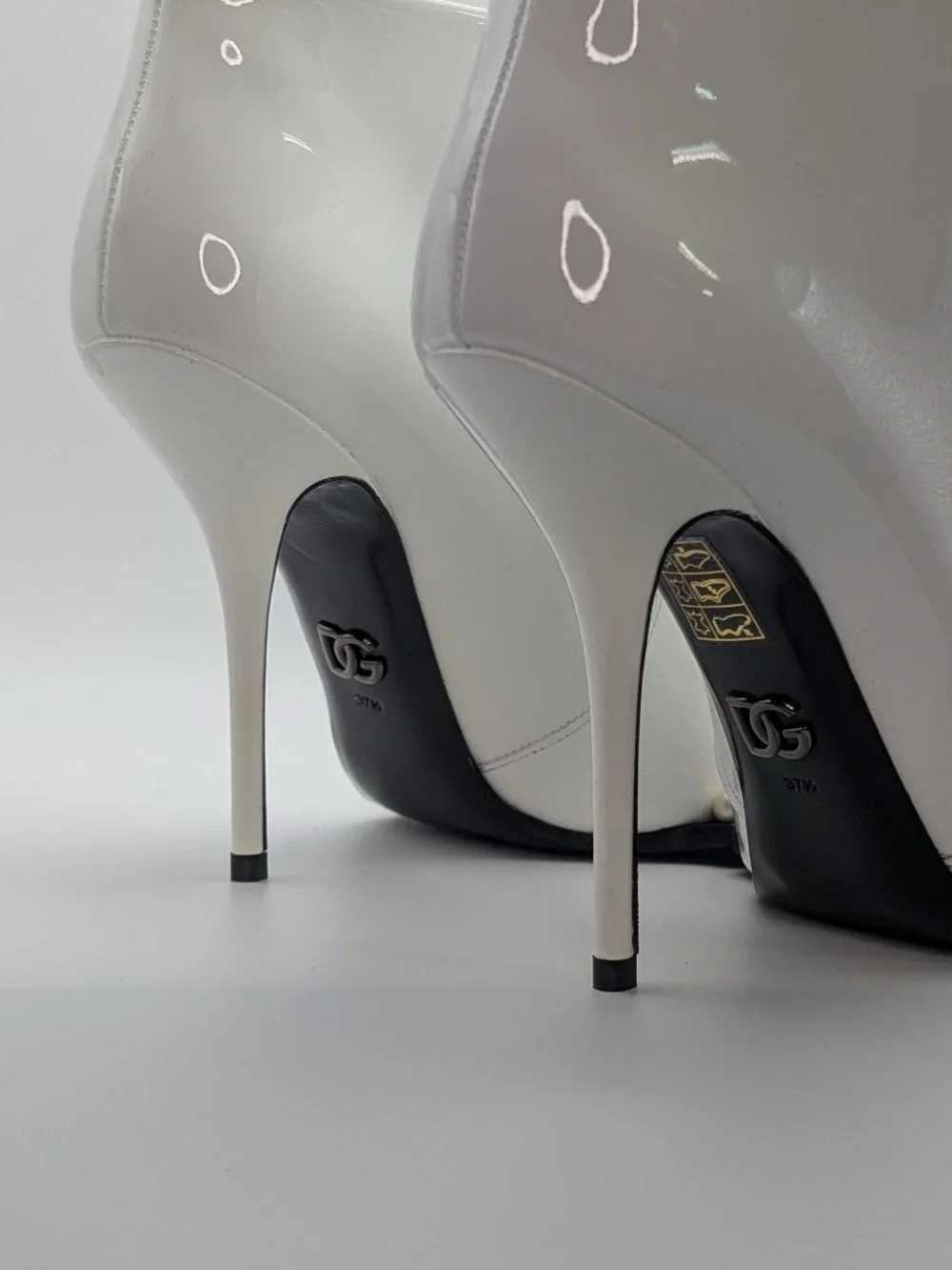 NWT Dolce & Gabbana White Patent Pearl-Trim Stiletto Ankle Boots NIB Authentic - Picture 8 of 16